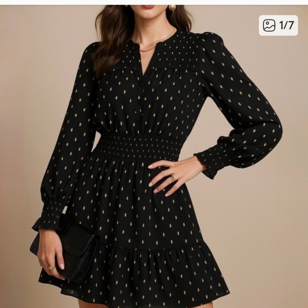 White House Black Market Black Dress with Gold Accents